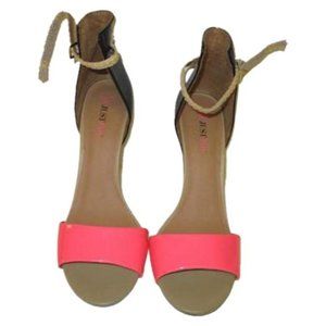 *JustFab Black and Hot Pink Patent Sandals